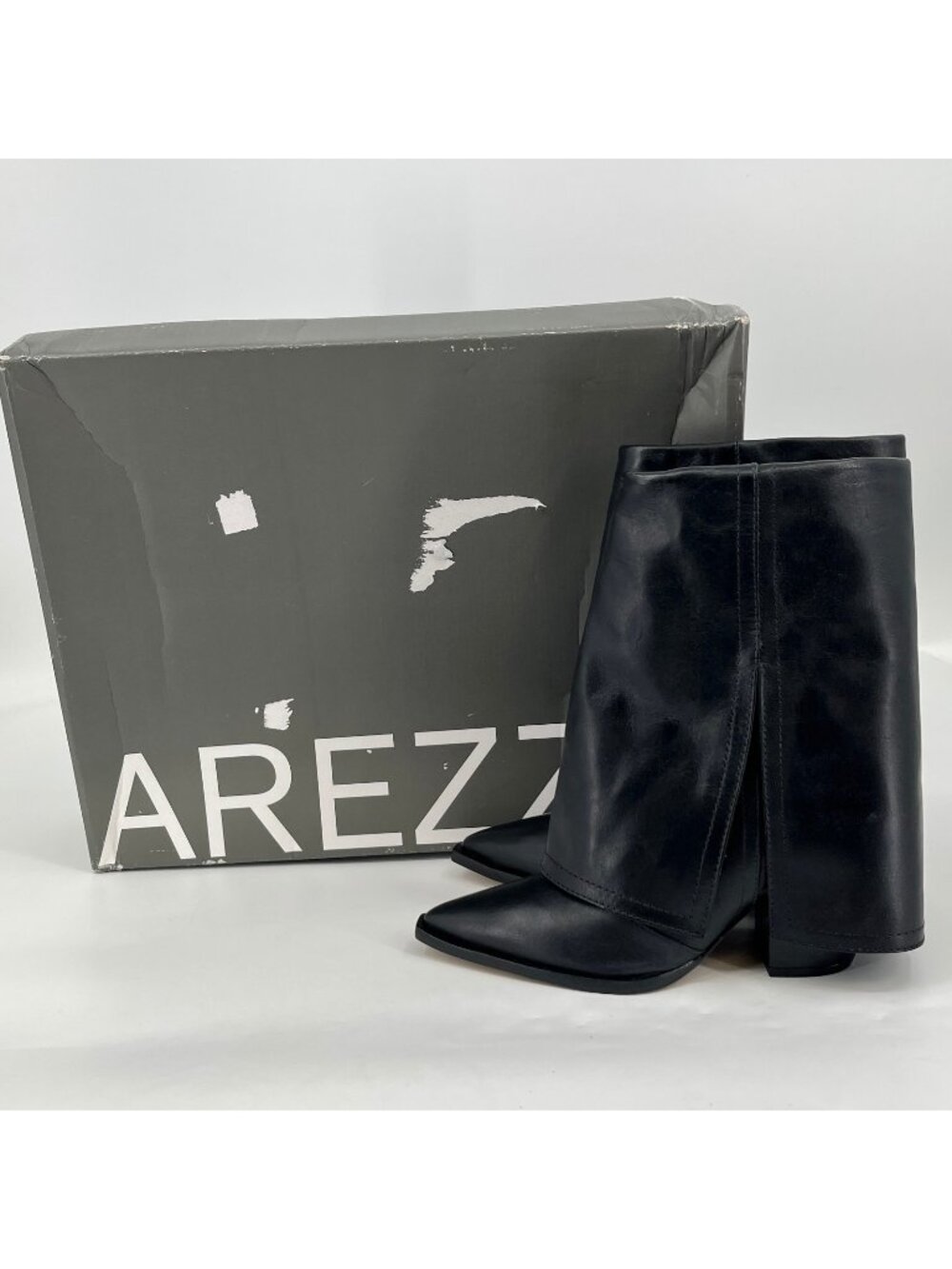 Arezzo Bianca Ankle Boots Black Size 5.5B Leather Pointed Toe Block Heel Slip On